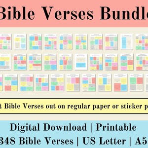 Paquete de pegatinas de versículos bíblicos imprimibles, pegatinas de fe de las Escrituras digitales cristianas, diario de pegatinas del planificador, descarga digital, carta de EE. UU., A5