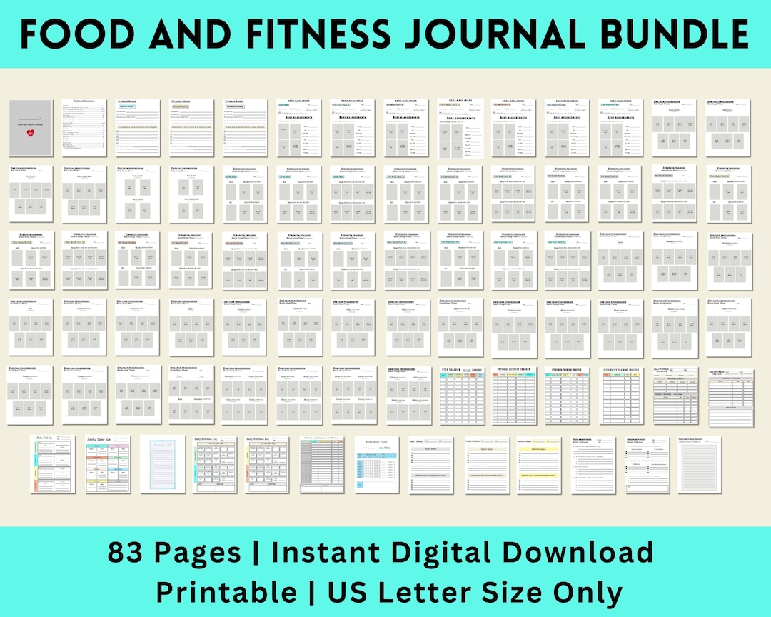 2024 Food and Fitness Journal Bundle, Printable Food and Fitness ...
