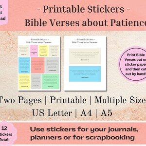 Pegatinas digitales cristianas, pegatinas imprimibles de paciencia del versículo bíblico para diarios y planificadores, descarga digital, carta de EE. UU., A4, A5