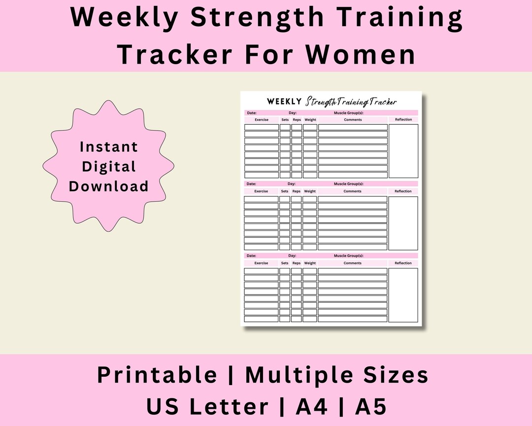Weekly Strength Training Tracker for Women, Fitness Tracker, Weight