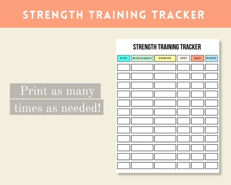 Strength Training Tracker Printable Workout Tracker Weight Etsy