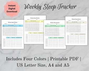 Sleep Tracker Printable, Printable Habit Tracker, Sleep Log, Weekly Sleep Log, Sleep Tracker PDF, Digital Download, US Letter, A4, A5, PDF