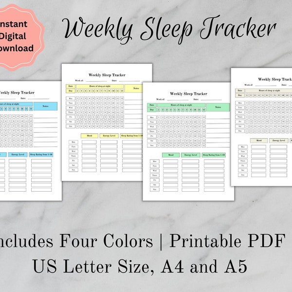 Sleep Tracker Printable, Printable Habit Tracker, Sleep Log, Weekly Sleep Log, Sleep Tracker PDF, Digital Download, US Letter, A4, A5, PDF