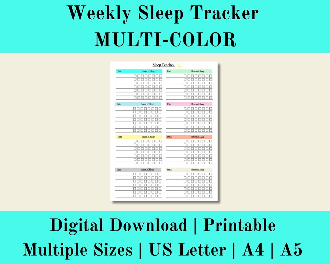 Multi Color Weekly Sleep Tracker Printable, Daily Sleep Log Digital ...