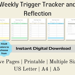 Trigger Tracker, Weekly Trigger Tracker, Trigger Journal, Trigger Processing, Mental Health Tracker, Digital Download, US Letter, A4, A5