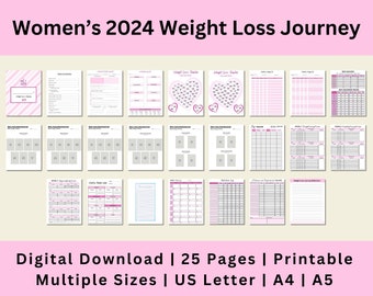 2024 Weight Loss Journal, Weight Loss Tracker, Body Measurements, Fitness Planner Printable, Food Log, Digital Download, US Letter, A4, A5