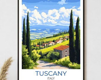 Toskana Poster mit Zypressen & Weinbergen – Italienische Wanddeko für Wohnzimmer, Büro oder Reisefans, Travel Artwork