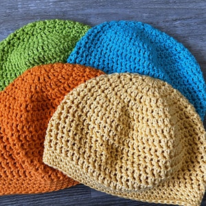 Cotton Beanie Brights!  Spring Summer Crochet Beanie, Chemo Cap, One Size Women's Medium, Several Colors, Makes a Great Gift!