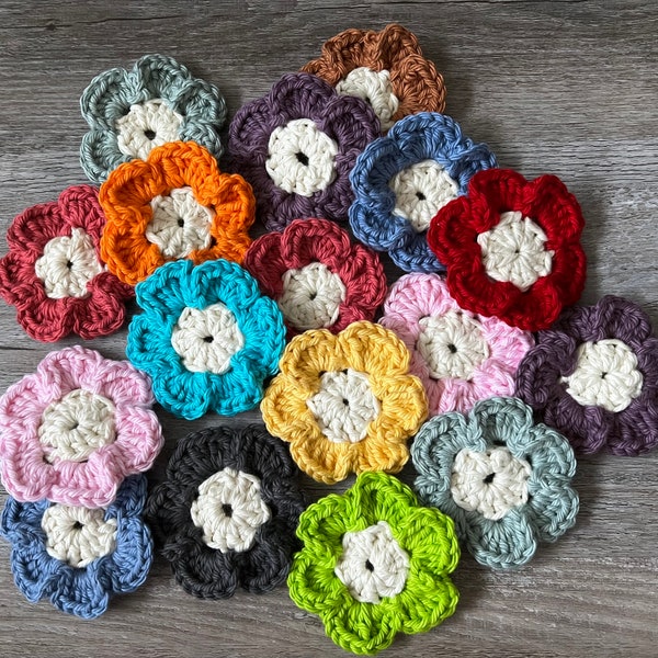 Crochet Cotton Flower Applique, Crochet Flower, Hat Embellishment, Many Colors!