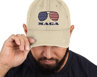 MAGA Distressed Hat With Sunglasses