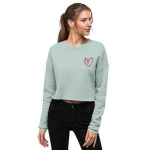 Womens Crop Sweatshirt with Embroidered Heart