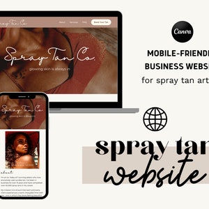 Spray Tan Business Website Template, Mobile-Friendly Canva Website, Boho Style