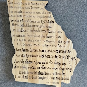 Letrero rústico de madera con poema de Georgia, colgador de pared de 30,5 x 28 x 1,9 cm, cortado y grabado con láser.