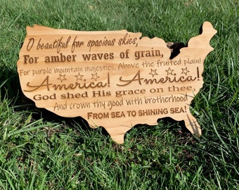 America the Beautiful Rustic Wood Sign 15" by 9" United States Laser Engraved