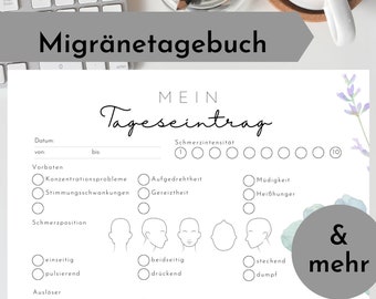 Migräne Tagebuch, Kopfschmerzen, Tracker, Vorlage, Sofortiger Download, A4