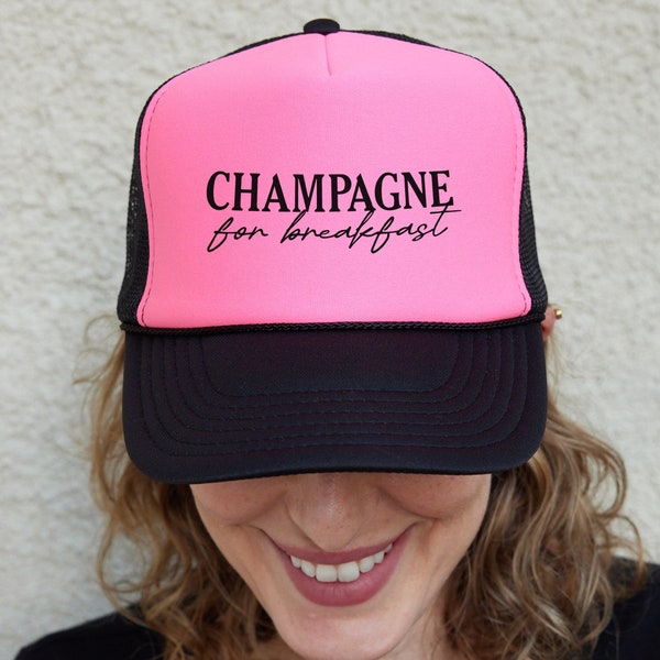 Champagne For Breakfast Trucker Hat, Girls Brunch Hat, Champagne Hat, Champagne Baseball Cap, Bachelorette Party Gift, Girls Weekend Hat