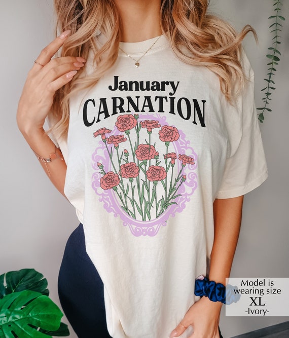  Birth Month Carnation Flower Shirts, Women January