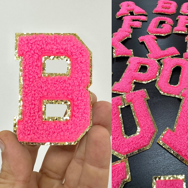 Hot Pink 2.5 inch Chenille Letter, Varsity Letter Iron on Patch, Diy Monogram, Letter Chenille Patch, Adhesive Letter Patch, Alphabet Patch