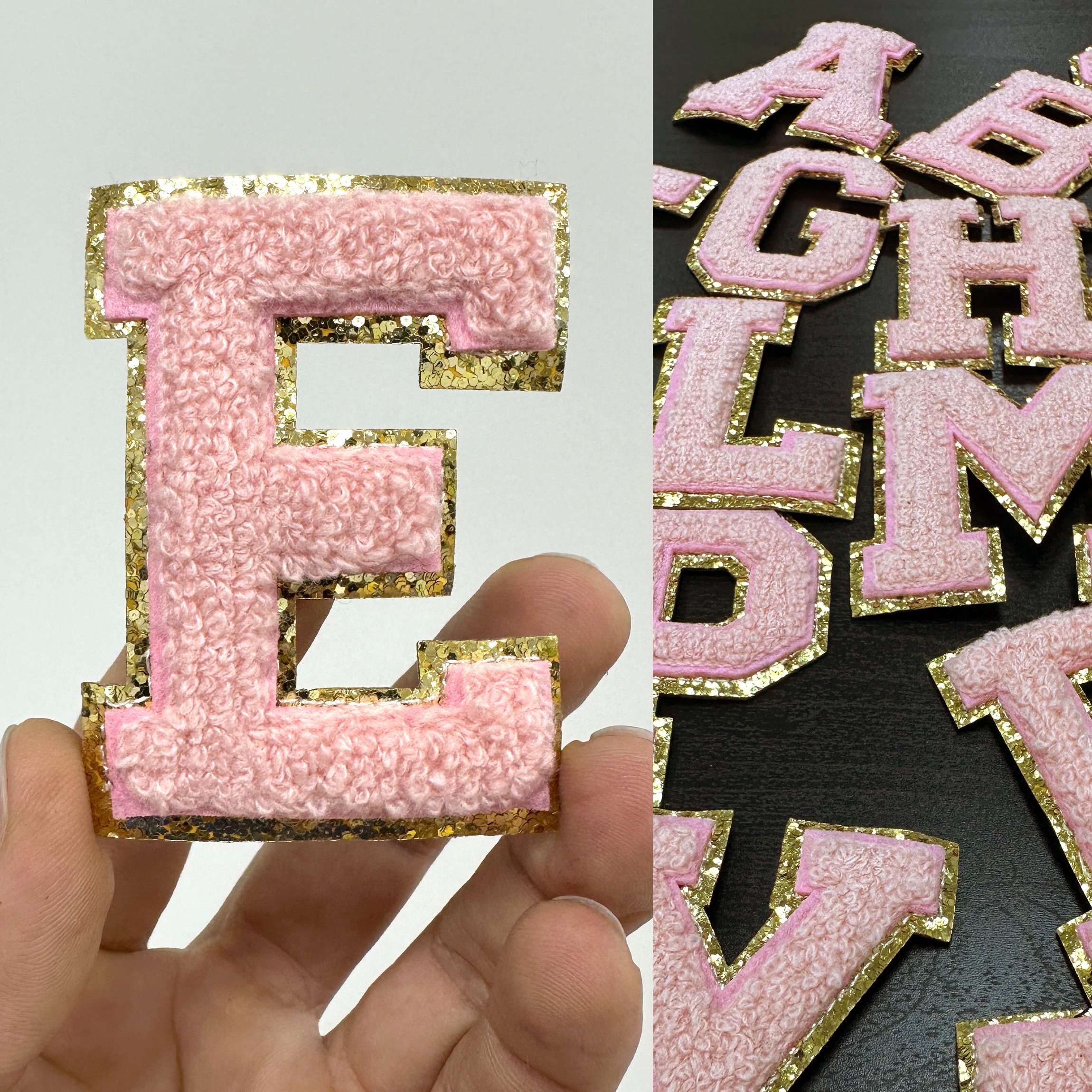 26 Letter Set of Pink Iron On Varsity Letter Patches - Full Alphabet - —