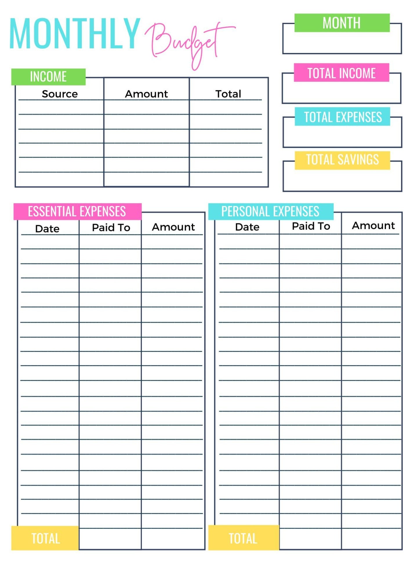 Printable Digital Monthly Budget Planner Etsy