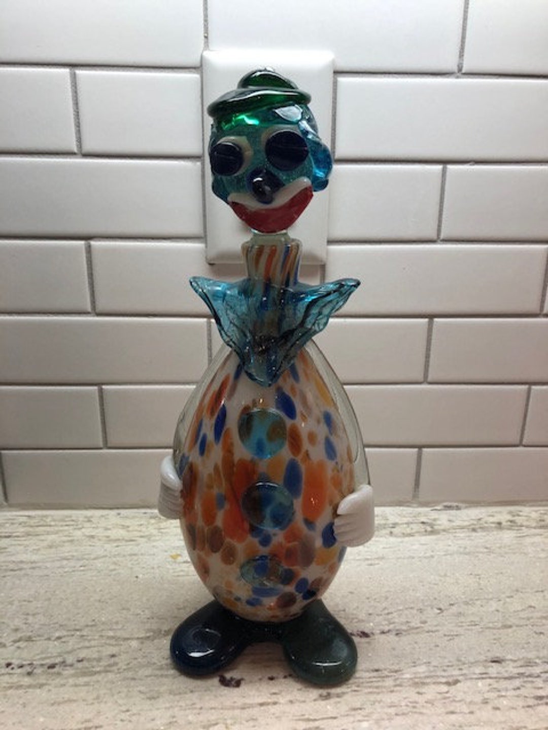 Murano Blown Glass Clown Decanter / Heavy Italian Blown Glass / 11tall