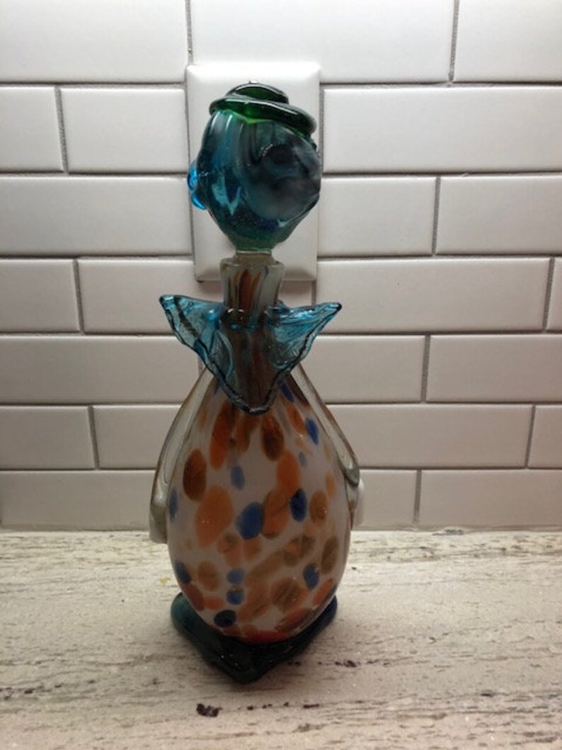 Murano Blown Glass Clown Decanter / Heavy Italian Blown Glass / 11tall