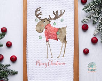 Merry Christmoose Kitchen Towel, Holiday Tea Towel, Moose Towel, Secret Santa Gift, Gift Exchange, Holiday Hostess Gift, Home Decor