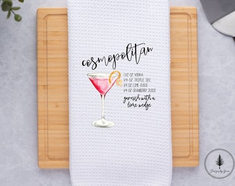 Cosmopolitan Recipe  Kitchen Towel, Graphic Tea Towel, Gift Exchange, Host Gift, Gift for Cocktail Lovers, Cosmo Drinkers