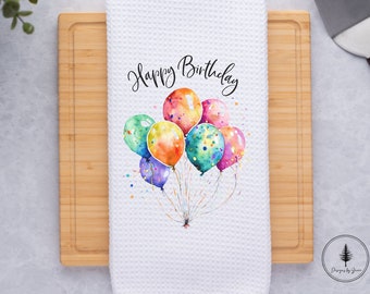 Happy Birthday Watercolor Balloons Kitchen Towel, Kitchen Towel, Birthday Gift, Birthday Decor, Gift for Birthday, Birthday Celebration