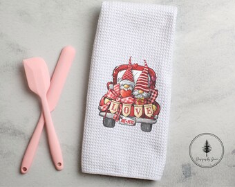 Love Gnomes in Truck, Valentine's Towel, Valentine's Decor, Gift for Lovers, Gift for Valentine's, Kitchen Towel, Kitchen Decor