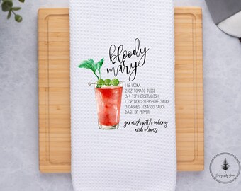 Bloody Mary Recipe  Kitchen Towel, Graphic Tea Towel, Gift Exchange, Host Gift, Gift for Cocktail Lovers, Bloody Mary Drinkers