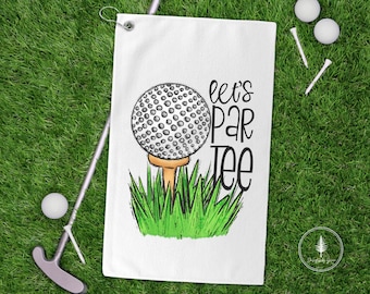 Let's Par TEE Golf Towel, Gift for Golfers, Hanging Golf Towel, Golf Towel with Carabiner