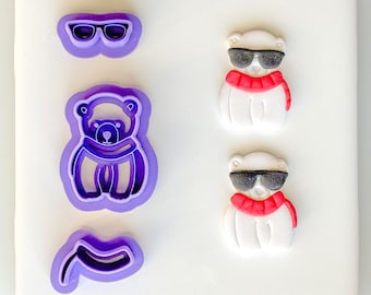 Jr Mint Polar Bear Clay Cutter Set | Polymer Clay Earring Cutter | Cute Bear with Sunglasses | Winter Cutter | ButtrCuttr