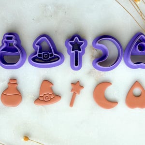Witchy Magic Polymer Clay Cutter Set | Spellbook, Potion, Witch Hat, Moon, Wand Clay Cutters | 3D Printed Cutters for Jewelry & Crafts
