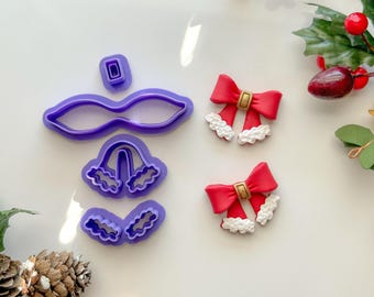 Santa Bow Clay Cutter Set, Polymer Clay Cutter, Christmas Clay cutter, Winter clay cutter, Bow Clay Cutter