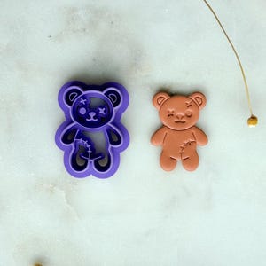 Spooky Teddy Bear Polymer Clay Cutter | Stitched Creepy Cute Bear Clay Cutter | 3D Printed Embossed Cutter for Jewelry & Crafts