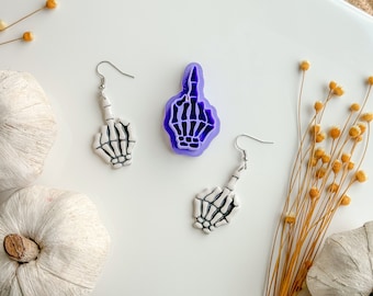 Skeleton Hand FU Clay Cutter, Mirrored options, Halloween Clay Cutter, Polymer Clay Cutter