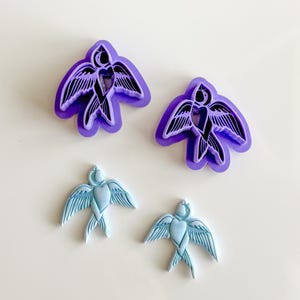 Swallow Bird Clay Cutter – 3D Printed Polymer Clay Cutter – Flying Bird Earring Tool – Tattoo Style Clay Mold
