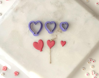 Heart Balloon Clay Cutter, Polymer Clay Cutter, 3 size options, Valentines Clay Cutter,