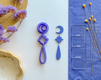 Moon and Star Dangle Set, Polymer Clay Cutter Set, Clay Dangle Sets, Celestial Clay Cutter, 3 piece cutter set