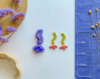 Funky Flower with stem Dangle Set, Polymer Clay Cutter Set, Clay Dangle Sets, Funky Clay Cutter, 2 piece cutter set, mirrored flower option