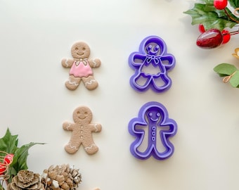 Two piece gingerbread Man and Lady Clay Cutter, Two piece clay cutter set, Two size Options, Christmas Clay cutter, Winter clay cutter