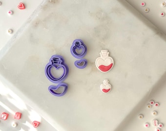 Heart Potion Clay Cutter, Polymer Clay Cutter, Two Size Options, Valentines Clay Cutter