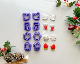 Emporte-pièces en argile pour tenons de Noël, ensembles en miroir ou par lot de 8, 2 options de taille, emporte-pièce en pâte polymère, emporte-pièce en argile de Noël, emporte-pièce en argile d'hiver