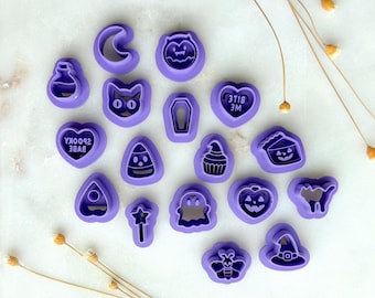 Spooky Stud Polymer Clay Cutter Bundle | Halloween Earring Stud Cutter Set | 0.6” Mini Clay Cutters | 3D Printed Embossed Cutters