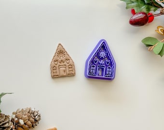Folk gingerbread house Clay Cutter, Two Size Options, Earrings or Ornament, Christmas Clay cutter, Winter clay cutter