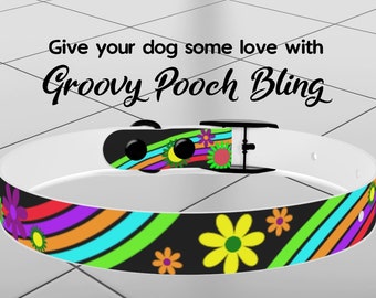 GROOVY (black) dog collar,  Printed dog bling, Cute fancy dog collar, Apparel for dog,  Pet clothing