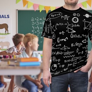 Math Anxiety - All over print T-shirt (black), fun patterned Tee,  math physics and chemistry formulas, trust the science