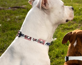 Funny USA-themed Dog Collar - Patriotic Red White Stars - Adjustable Pet Accessory - Make America Growl Again - Unique Gift for Dog Lovers