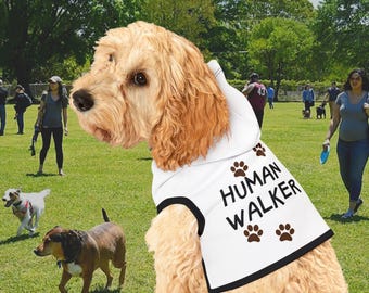 Funny Human Walker Dog Hoodie – Cotton Pet Sweatshirt for Small Medium Dogs – Paw Print Graphic Puppy Outfit – Quirky Gift for Dog Lovers